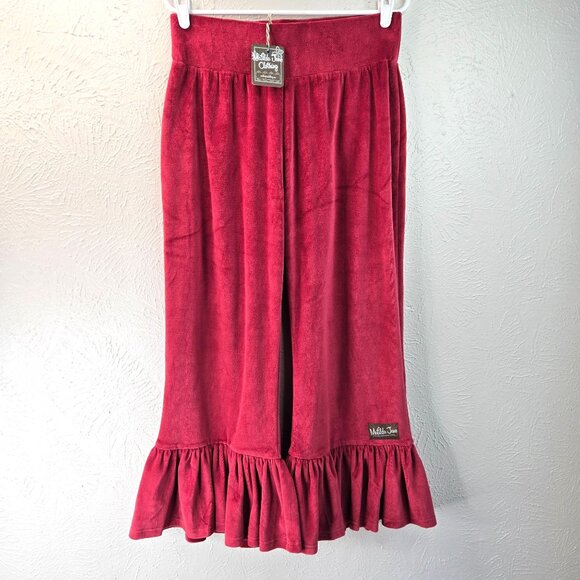 Matilda Jane Big Ruffle Pants M Dark Red Wide Leg Palazzo Gaucho Hippie Pull On - Picture 1 of 12